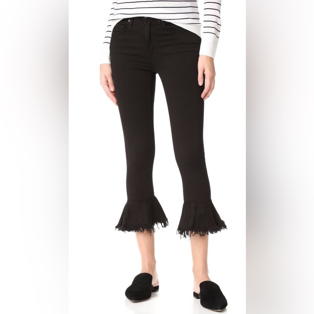 MCGUIRE Size 27 Bohemia Ruffle Kick Flare Ankle Black Skinny Stretch Jeans